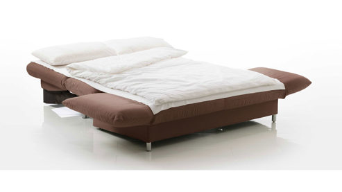Schlafsofa Brühl aus Stoff in Braun CAMP 2B Bettsofa Schlafsofa elefantengrauer Stoffbezug & Metallfüße verchromt glänzend - Stellfläche ca. 173-218 x 83 x 106 cm