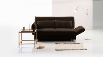 Schlafsofa Brühl aus Leder Metall in Dunkelbraun CAMP 2B Bettsofa Schlafsofa nougat farbener Lederbezug & Metallfüße verchromt glänzend - Stellfläche ca. 173-218 x 83 x 106 cm