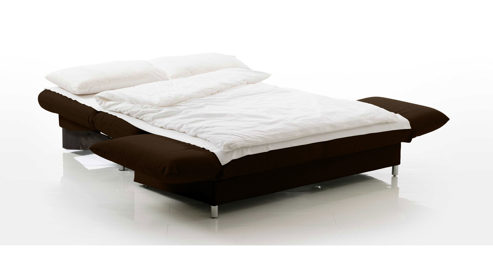 Schlafsofa Brühl aus Leder Metall in Dunkelbraun CAMP 2B Bettsofa Schlafsofa espresso farbener Lederbezug & Metallfüße verchromt glänzend - Stellfläche ca. 173-218 x 83 x 106 cm
