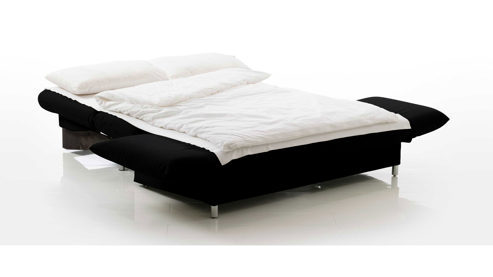 Schlafsofa Brühl aus Leder Metall in Schwarz CAMP 2B Bettsofa Schlafsofa schwarzer Lederbezug & Metallfüße verchromt glänzend - Stellfläche ca. 173-218 x 83 x 106 cm