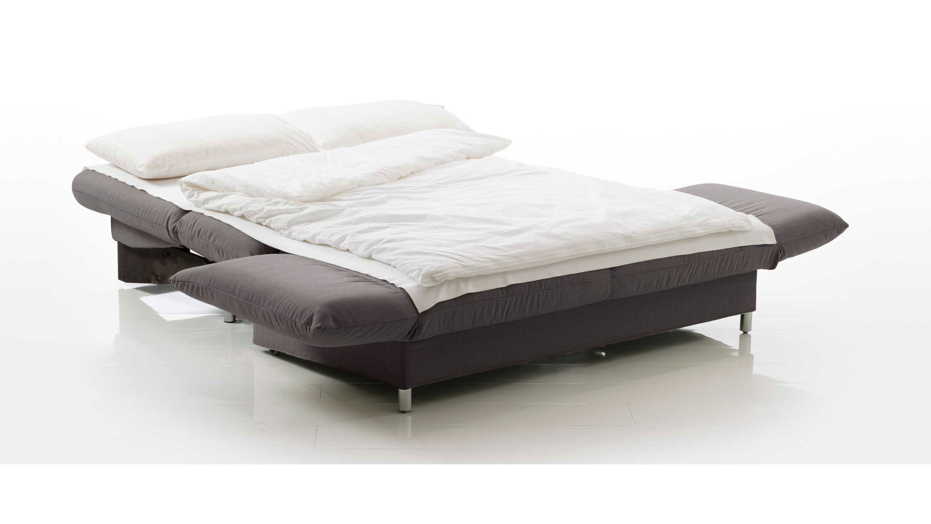 Schlafsofa Brühl aus Stoff in Anthrazit CAMP 2B Bettsofa Schlafsofa anthrazit farbener Stoffbezug & Metallfüße verchromt glänzend - Stellfläche ca. 173-218 x 83 x 106 cm