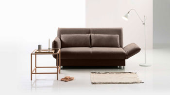 Schlafsofa Brühl aus Webstoff in Taupe CAMP 2B Bettsofa Schlafsofa taupe farbener Webstoff Bezug & Metallfüße verchromt glänzend - Stellfläche ca. 173-218 x 83 x 106 cm