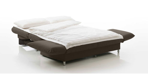 Schlafsofa Brühl aus Leder Metall in Fango CAMP 2B Bettsofa Schlafsofa schlamm farbener Lederbezug & Metallfüße verchromt glänzend - Stellfläche ca. 173-218 x 83 x 106 cm