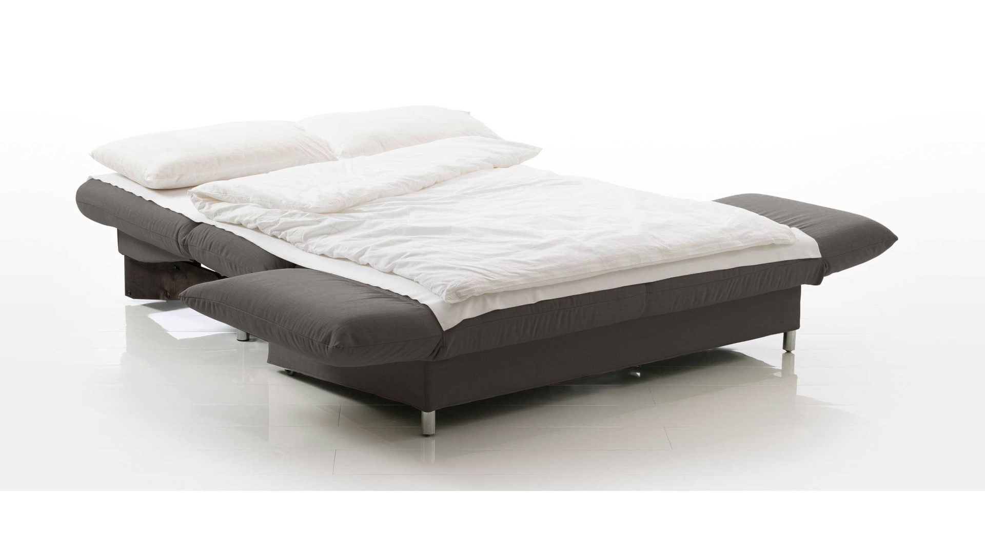 Schlafsofa Brühl aus Stoff in Basalt CAMP 2B Bettsofa Schlafsofa Steingrauer Webstoffbezug & Metallfüße verchromt glänzend - Stellfläche ca. 173-218 x 83 x 106 cm