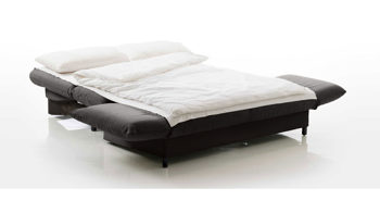 Schlafsofa Brühl aus Stoff in Dunkelgrau CAMP 2B Bettsofa Schlafsofa dunkelgrauer Stoffbezug & schwarze Holzfüße - Stellfläche ca. 173-218 x 83 x 106 cm