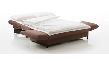 Schlafsofa Brühl aus Stoff in Braun CAMP 2B Bettsofa Schlafsofa elefantengrauer Stoffbezug & schwarze Holzfüße - Stellfläche ca. 173-218 x 83 x 106 cm