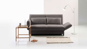 Schlafsofa Brühl aus Stoff in Anthrazit CAMP 2B Bettsofa Schlafsofa anthrazitfarbener Webstoff Bezug & schwarze Holzfüße - Stellfläche ca. 173-218 x 83 x 106 cm