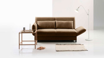 Schlafsofa Brühl aus Holz Leder in Hellbraun CAMP 2B Bettsofa Schlafsofa hellbrauner Lederbezug & schwarze Holzfüße - Stellfläche ca. 173-218 x 83 x 106 cm