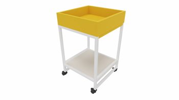 Beistelltisch Vario aus Metall in Weiß Curry Grau Beistelltisch M1 auf Rollen ca. 40x60x40 cm Rahmen weiß, Korpus - Platte Currygelb, Angoragrau