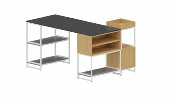 Büromöbel Vario aus Metall Holz in Weiß Holzfarben Dunkelgrau M1 Set 2 Big B Schreibtisch-Kombi, Bürokombi Rahmen weiß, Korpus-Platte Eiche Dekor-Titan, Tischplatte Diamantgrau