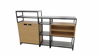 Regal Vario aus Metall Holz in Schwarz Holzfarben Grau M1 Set 3 Big A Regal-Kombi, Wohnkombination Rahmen schwarz, Korpus-Platte Eiche Dekor-Titan, Muldengriff schwarz