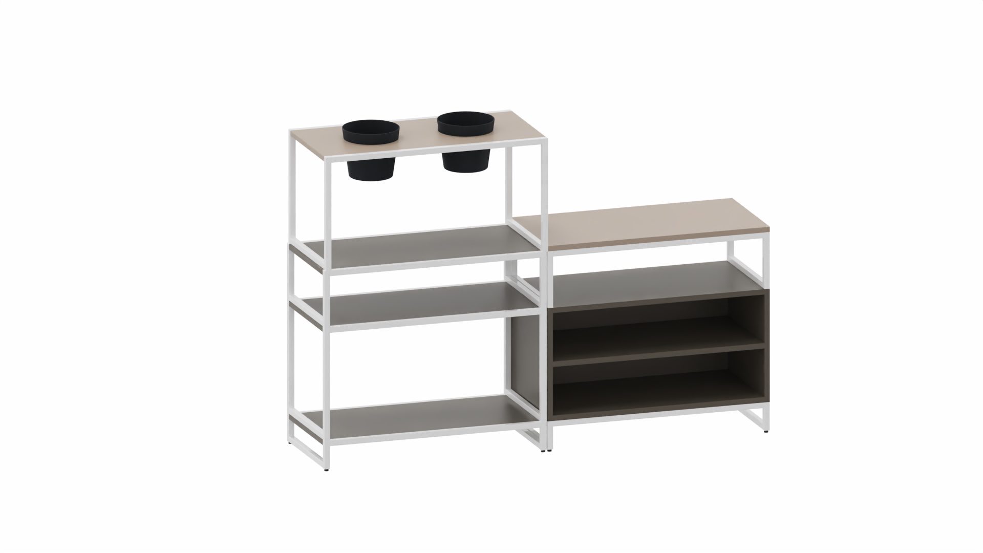 Regal Vario aus Metall Holz in Weiß Schwarz Grau M1 Set 3 Medium A Regal-Kombi, Wohnkombination Rahmen weiss, Korpus-Platte Lava-Steingrau, Topf schwarz