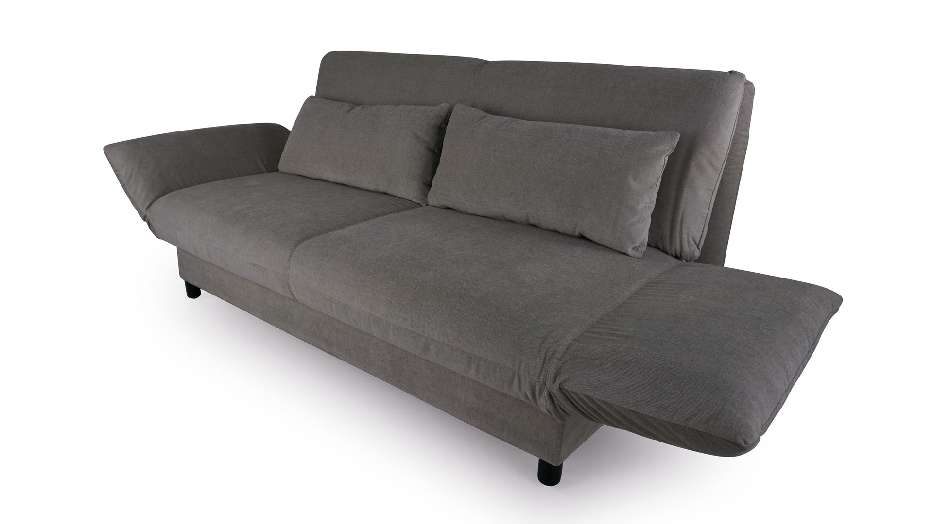 Schlafsofa Brühl aus Stoff in Graphit CAMP 2B Bettsofa Schlafsofa graphitgrauer Stoffbezug & schwarze Holzfüße - Stellfläche ca. 173-218 x 83 x 106 cm