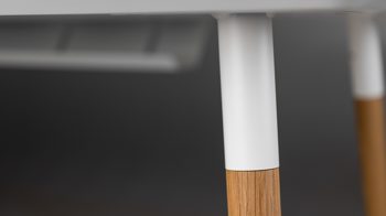 Tisch Vario aus Metall Holz in Weiß Holzfarben Esstisch Arbeitstisch Haimish 160 x 75 x 80 cm 4-Fuß, Platte weiß supermatt, Beine Stahl weiß-Eiche massiv geölt