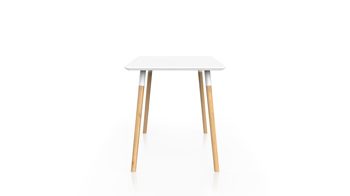 Tisch Vario aus Metall Holz in Weiß Holzfarben Esstisch Arbeitstisch Haimish 160 x 75 x 80 cm 4-Fuß, Platte weiß supermatt, Beine Stahl weiß-Eiche massiv geölt