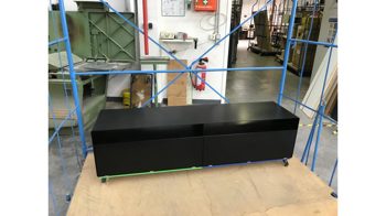 Sideboard Müller möbelfabrikation aus Metall in Schwarz Sideboard Lowboard Mobile Line R110 Vintage Lackierung RAL 9005 seidenmatt tiefschwarz