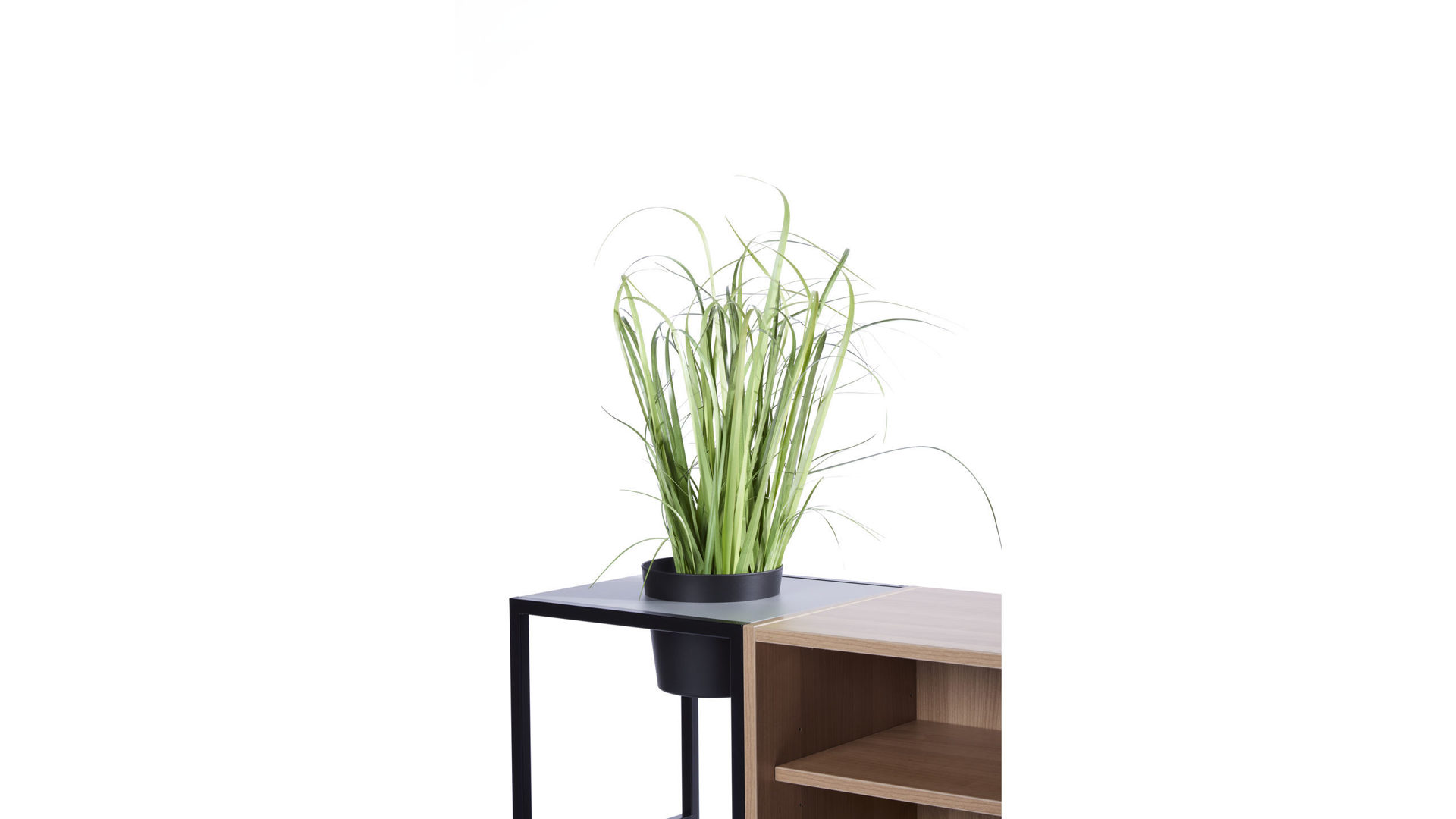 Regal Vario aus Metall Holz in Schwarz Grau Holzfarben Dunkel M1 Set 3 Small B Regal-Kombi, Wohnkombination Rahmen schwarz, Korpus-Platte Nussbaum Dekor-Titan, Topf schwarz