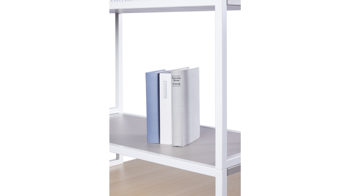 Büromöbel Vario aus Metall Holz in Weiß Holzfarben Dunkelgrau M1 Set 2 Big A Schreibtisch-Kombi Rahmen weiss, Korpus-Platte Lava-Steingrau, Schlaufengriff Leder braun, Schreibplatte Eiche Dekor